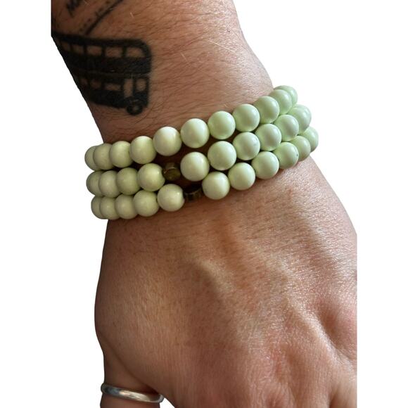 Three Lemon Chrysoprase and Sterling Stretch Bracelets - Picture 7 of 8